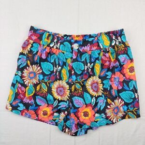 Unbranded Shorts Women M Black Floral Tropical Elastic Waist Side Pocket Casual